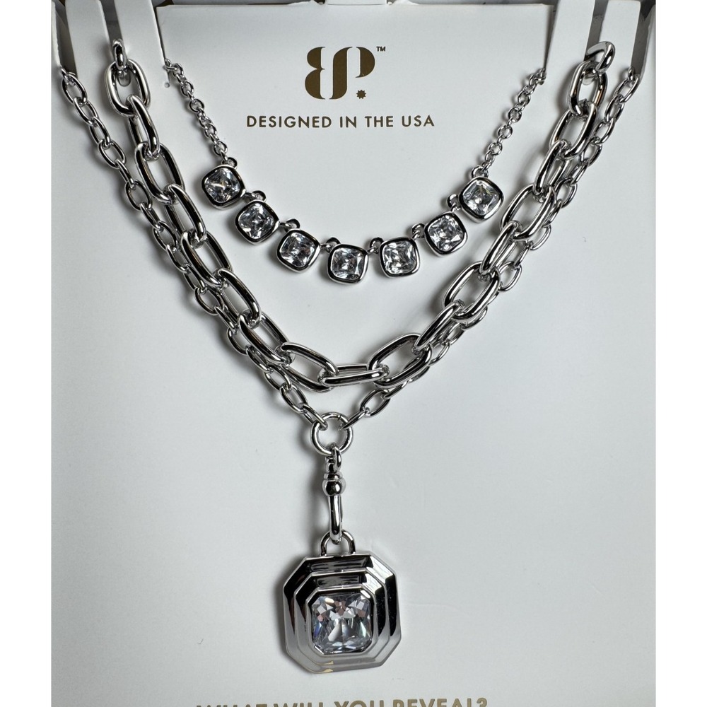 Bomb Party Luxe Layer Necklace NK61115 Grateful For Growth CZ Silver Plated